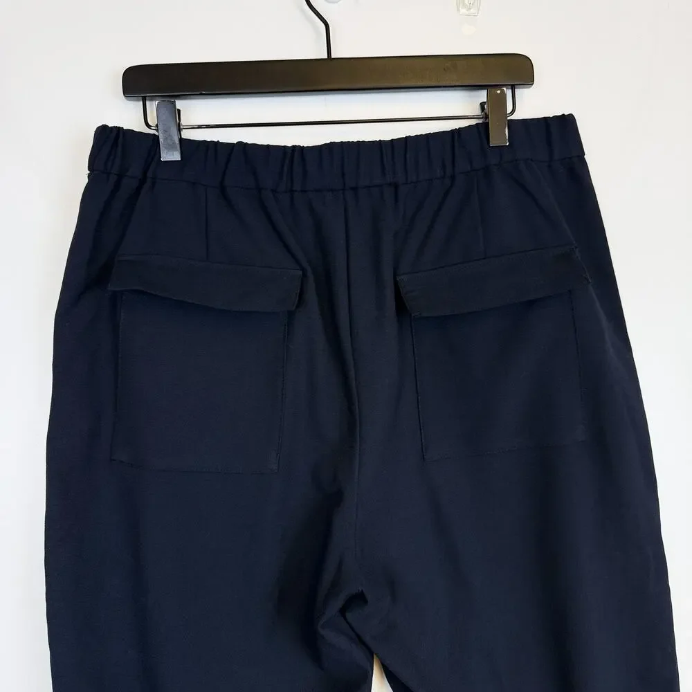 Zara Womens Linen Blend Carrot Fit Cropped Trouser Pants High Rise Navy Blue - L